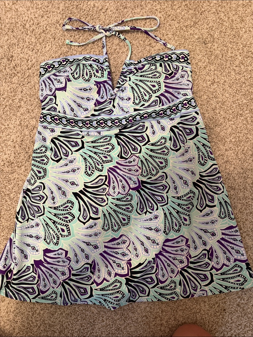 Jantzen Mint and Purple Printed Swim Dress with Banded Bust